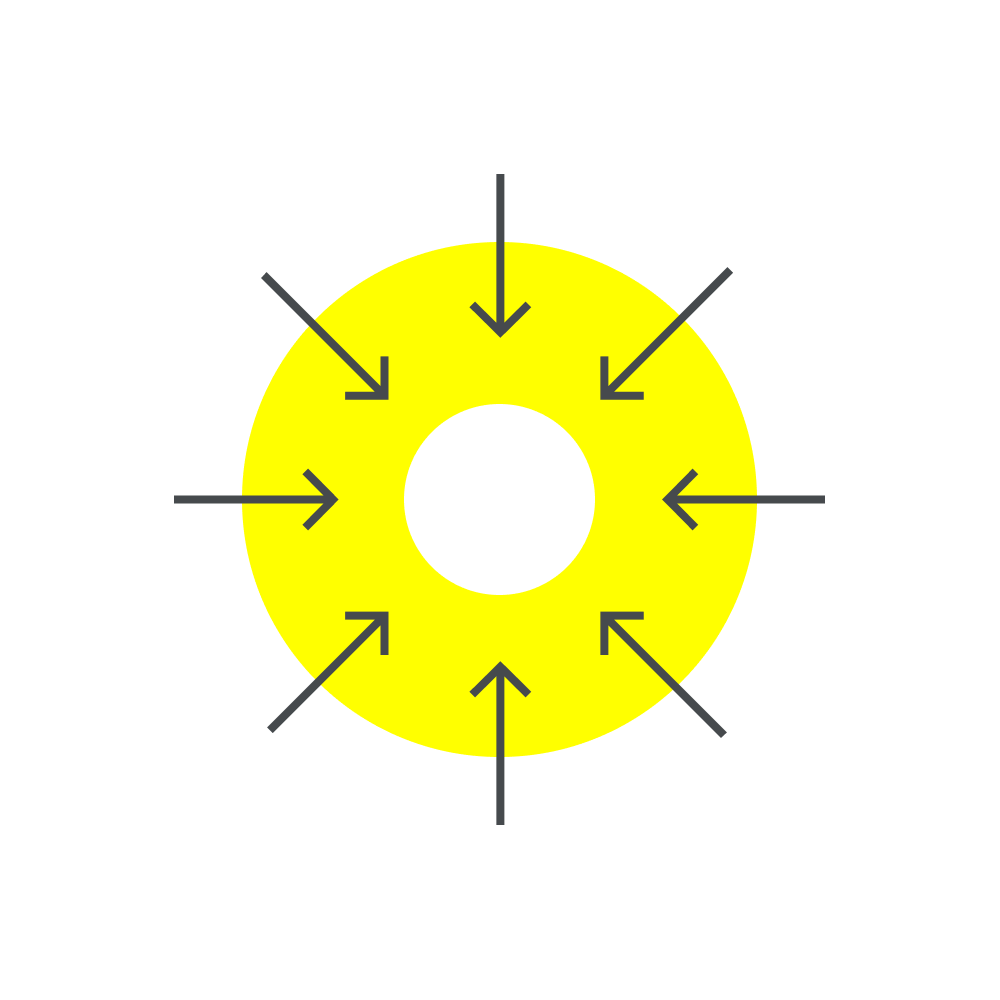 Gelber Kreis und Pfeile zeigen in die Mitte zum Kreis