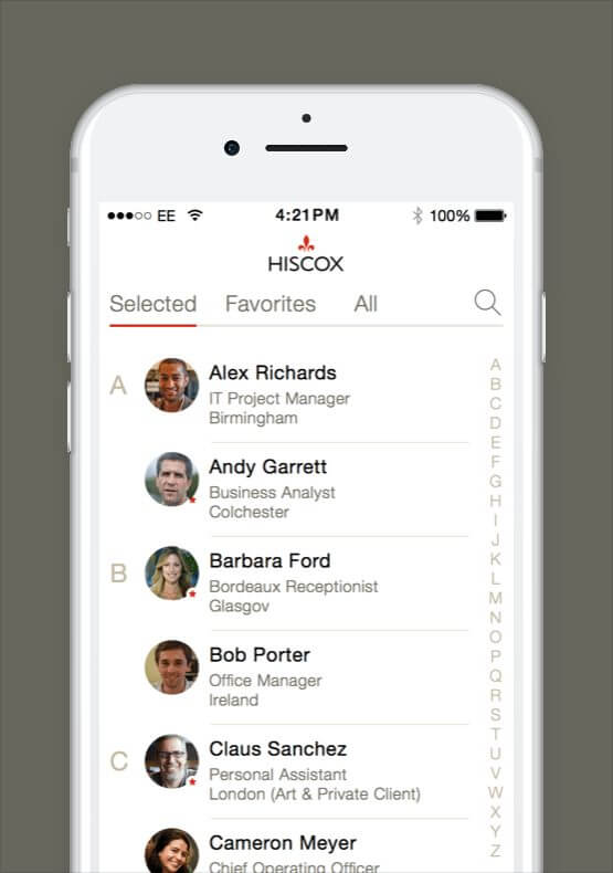 Hiscox's communitation platform screenshot